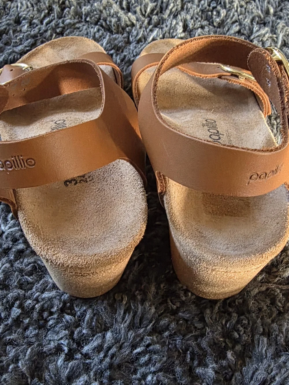 Papillio Tan Platform Sandals with Gold Buckles Size 38
